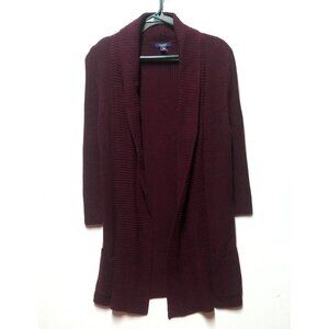 Chaps Womens Sweater Open Cardigan long XL Burgundy THICK long sleeve pockets